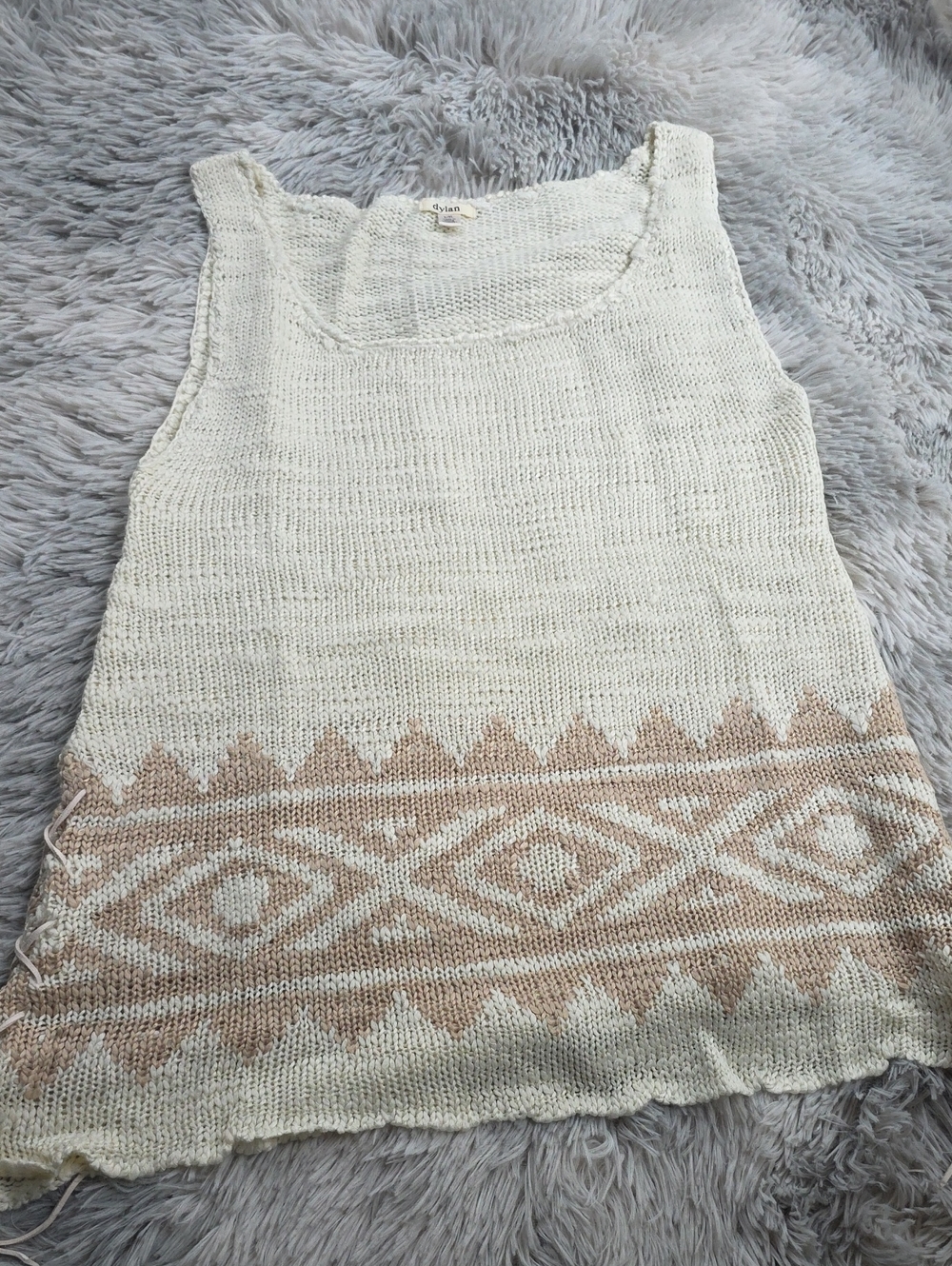 dylan Cream Knit Tank with Beige Aztec Border